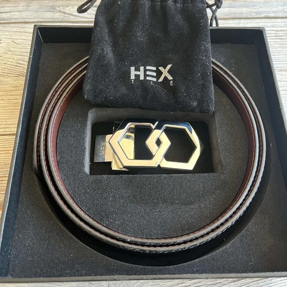 Men's Hex-tie Reversible Belt w/ Silver Buckle